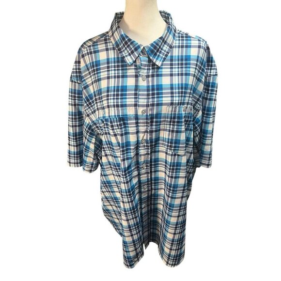 Field & Stream Men's 3X Blue/White Plaid Button Down Short Sleeve Fishing Shirt - Picture 1 of 8